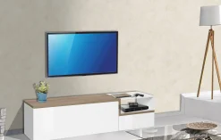 Mobile porta TV Fluorite, cm 160x40h46, Bianco lucido e Acero<Dmora Best