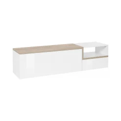 Mobile porta TV Fluorite, cm 160x40h46, Bianco lucido e Acero<Dmora Best