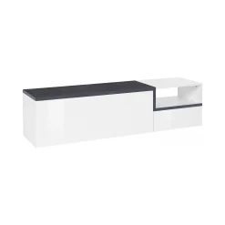 Mobile porta TV Fluorite, cm 160x40h46, Bianco lucido e Ardesia<Dmora Shop