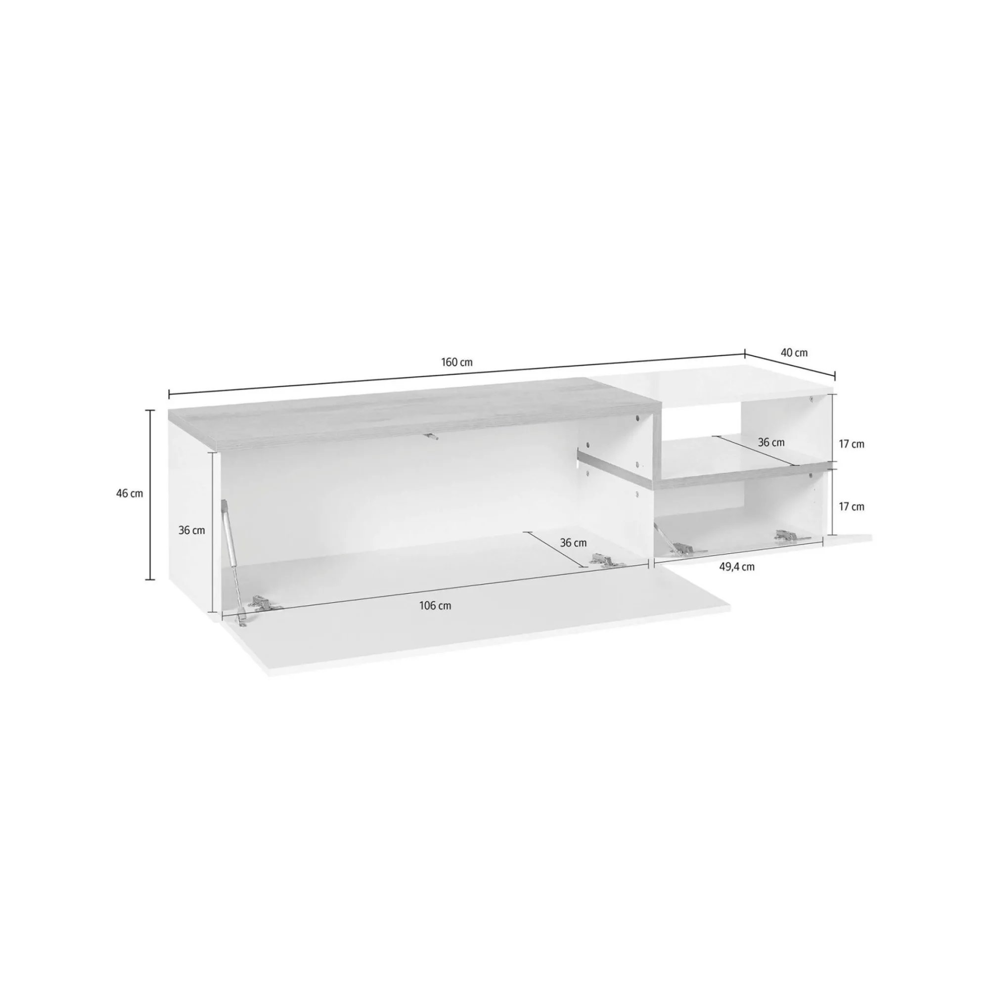 Mobile porta TV Fluorite, cm 160x40h46, Bianco lucido e Acero<Dmora Best