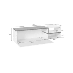 Mobile porta TV Fluorite, cm 160x40h46, Bianco lucido e Ardesia<Dmora Shop
