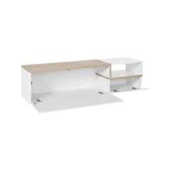 Mobile porta TV Fluorite, cm 160x40h46, Bianco lucido e Acero<Dmora Best