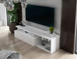 Mobile porta TV Gisella, 160x38h41 cm, Bianco e Bianco lucido<Dmora Online