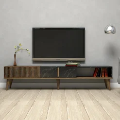 Mobile porta TV Gordon, 180x35 h40 cm, Noce e Nero<Dmora Store