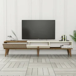 Mobile porta TV Gordon, 180x35 h40 cm, Noce e Crema<Dmora Fashion