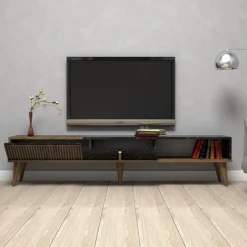 Mobile porta TV Gordon, 180x35 h40 cm, Noce e Nero<Dmora Store
