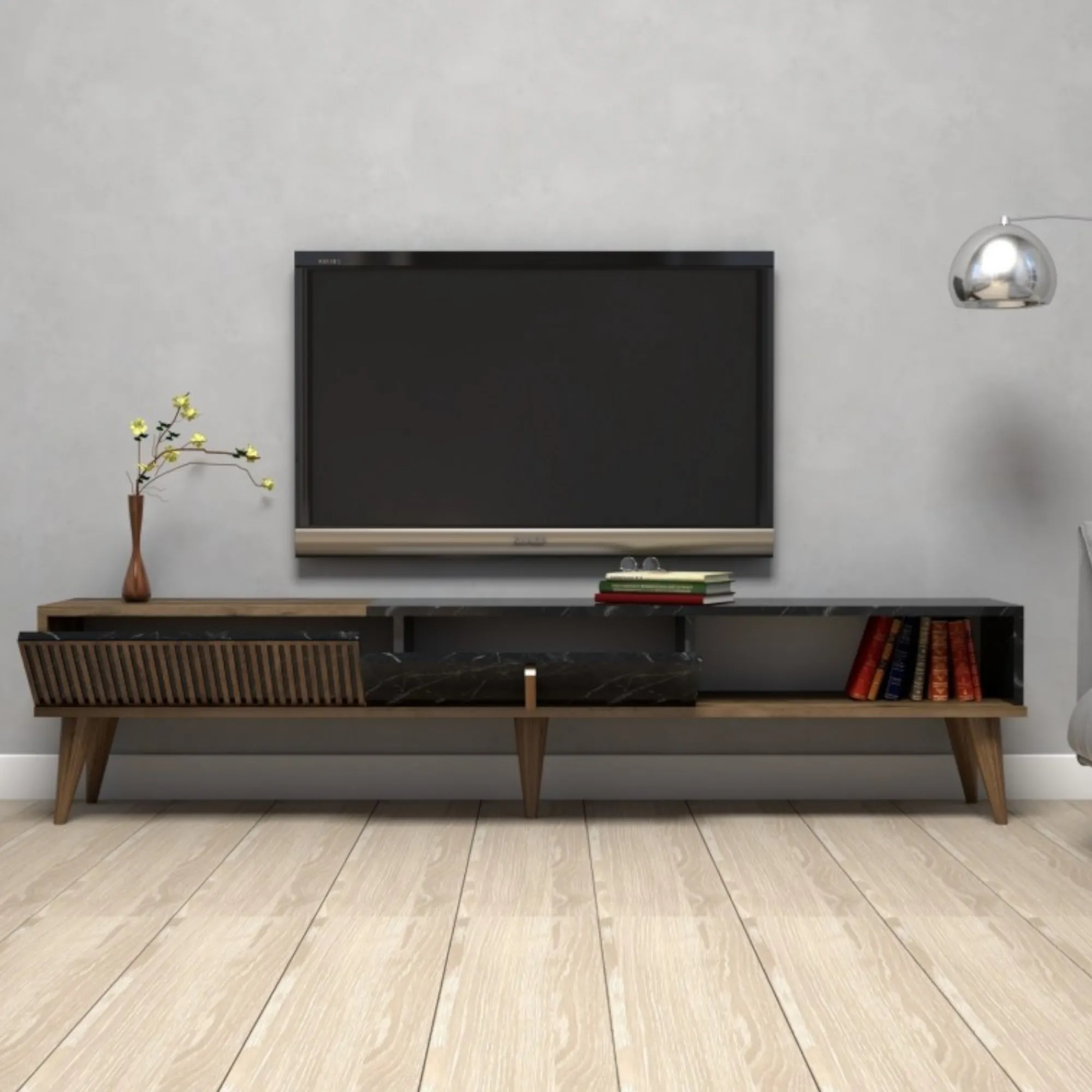 Mobile porta TV Gordon, 180x35 h40 cm, Noce e Nero<Dmora Store