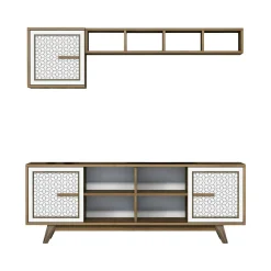 Mobile porta TV Guendalina, 160x35h56 cm, Noce e Bianco<Dmora Online
