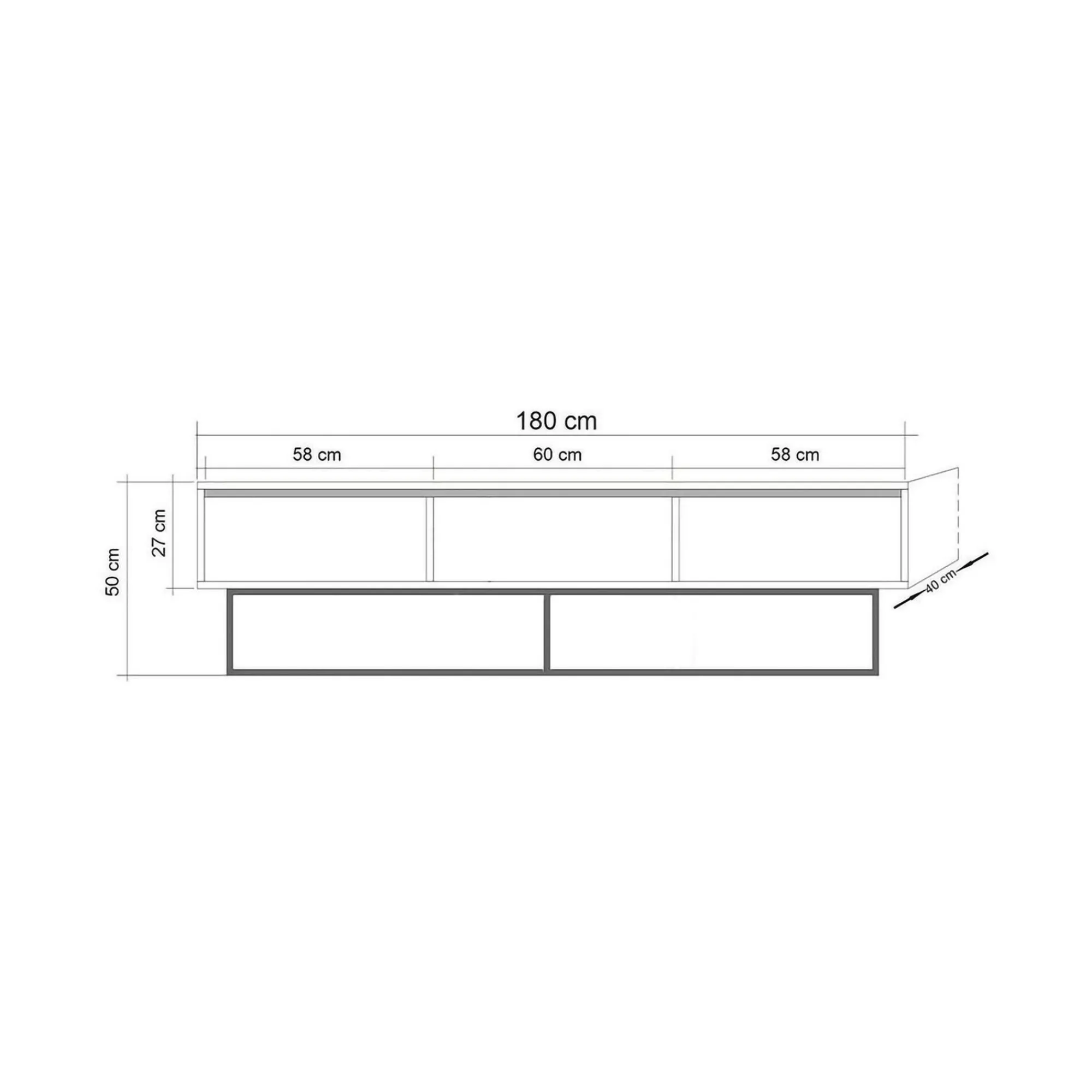 Mobile porta TV Iginia, Noce e Nero, 180x40h50 cm<Dmora Flash Sale