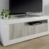 Mobile porta TV Iole, 138x42 h56 cm, Bianco lucido e Acacia<Dmora Online