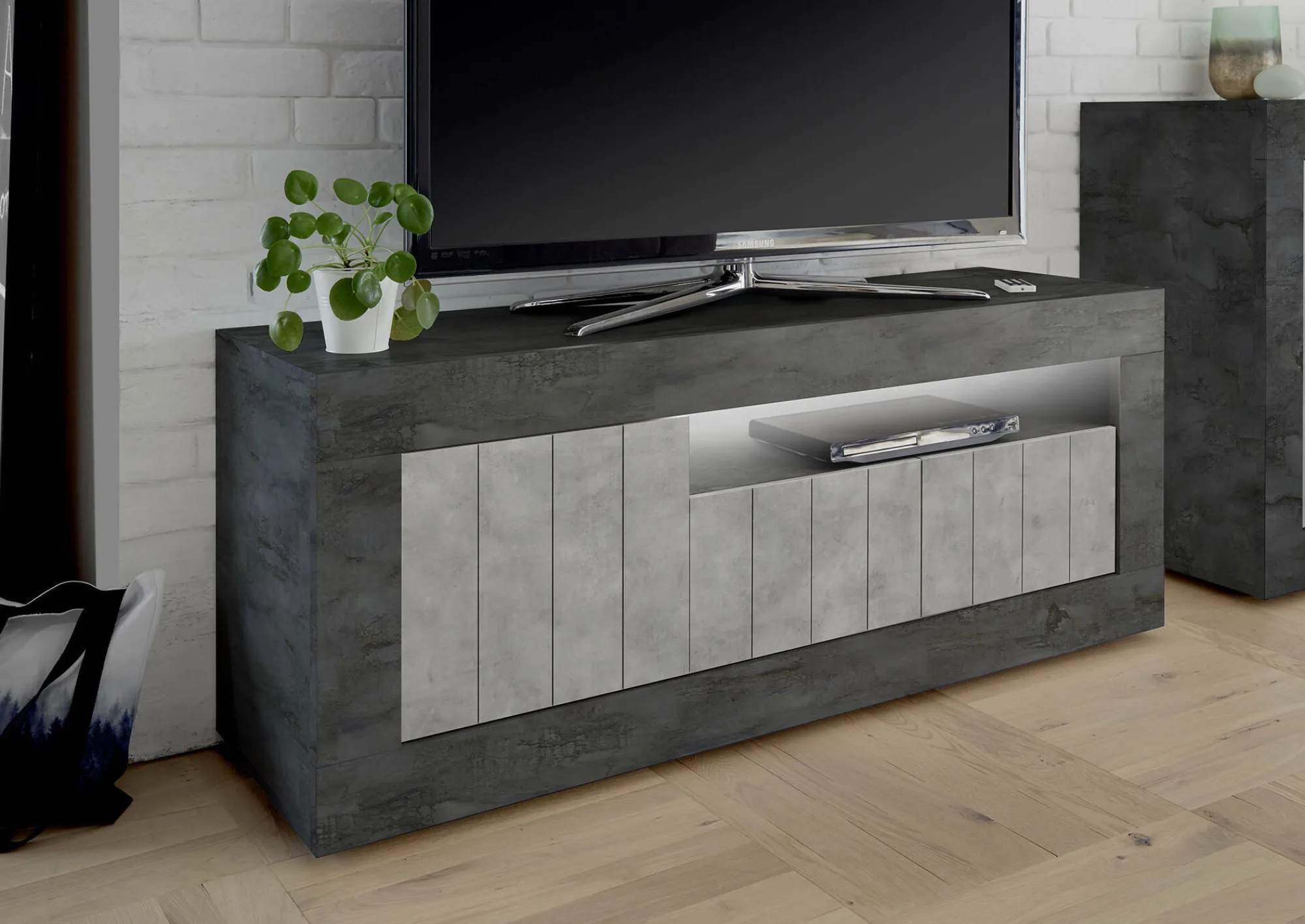 Mobile porta TV Iole, 138x42 h56 cm, Ardesia e Cemento<Dmora Hot