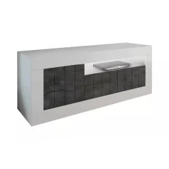 Mobile porta TV Iole, 138x42 h56 cm, Bianco lucido e Ardesia<Dmora New