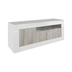 Mobile porta TV Iole, 138x42 h56 cm, Bianco lucido e Acacia<Dmora Online