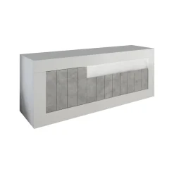Mobile porta TV Iole, 138x42 h56 cm, Bianco lucido e Cemento<Dmora Clearance