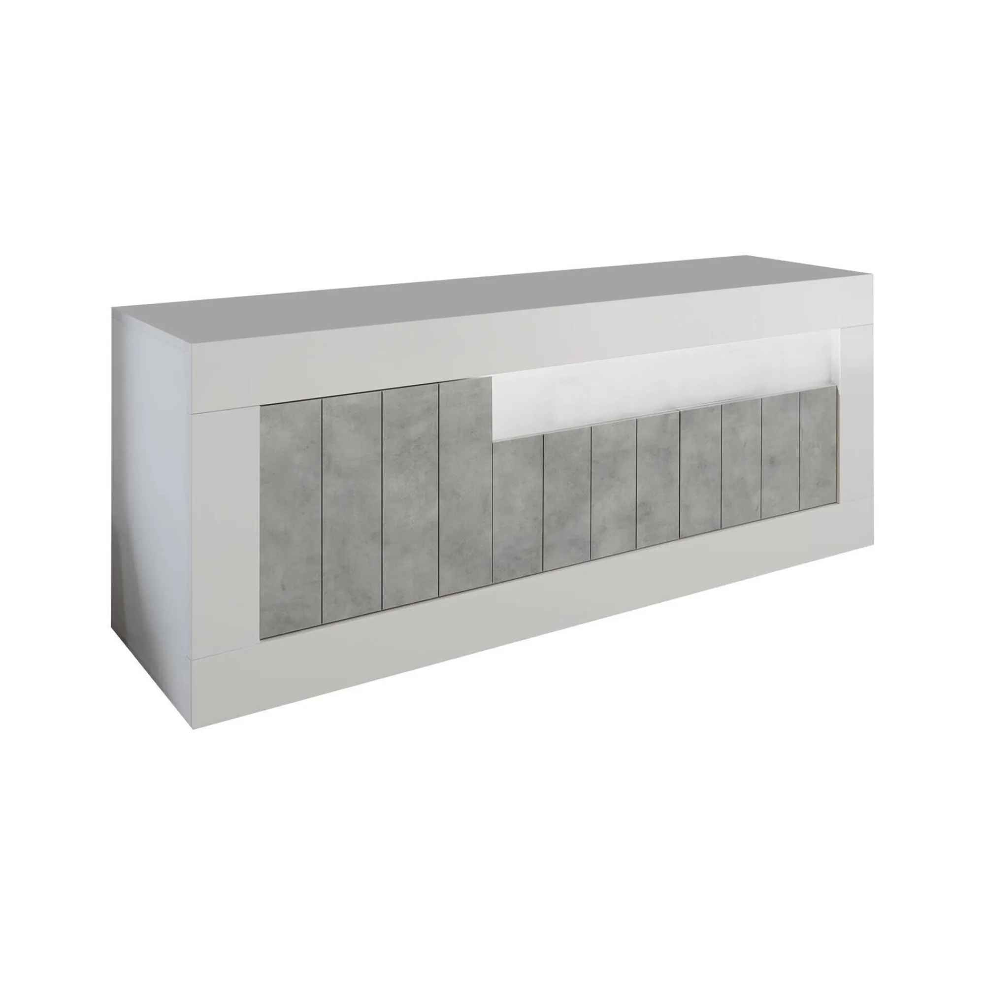 Mobile porta TV Iole, 138x42 h56 cm, Bianco lucido e Cemento<Dmora Clearance