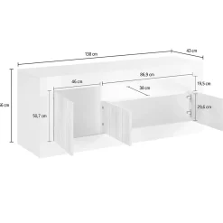 Mobile porta TV Iole, 138x42 h56 cm, Bianco lucido e Ardesia<Dmora New