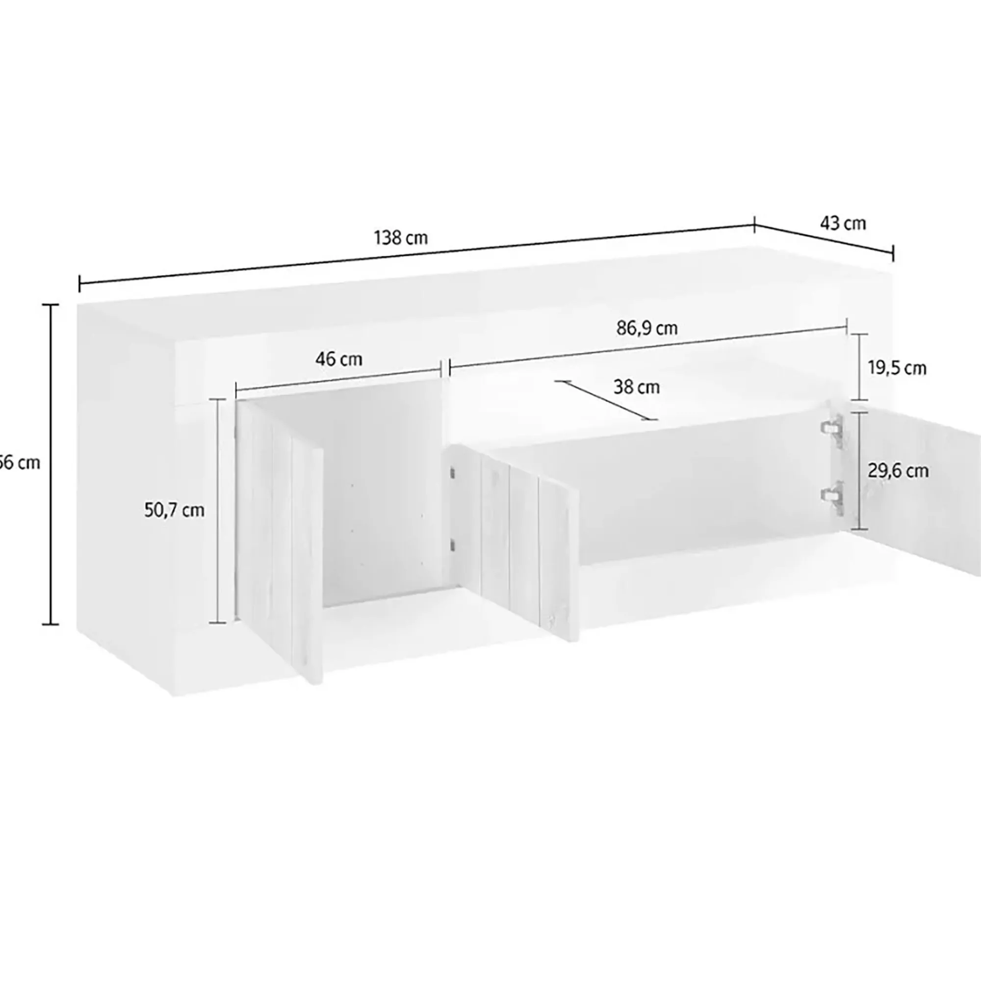 Mobile porta TV Iole, 138x42 h56 cm, Bianco lucido e Acacia<Dmora Online