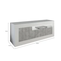 Mobile porta TV Iole, 138x42 h56 cm, Bianco lucido e Cemento<Dmora Clearance