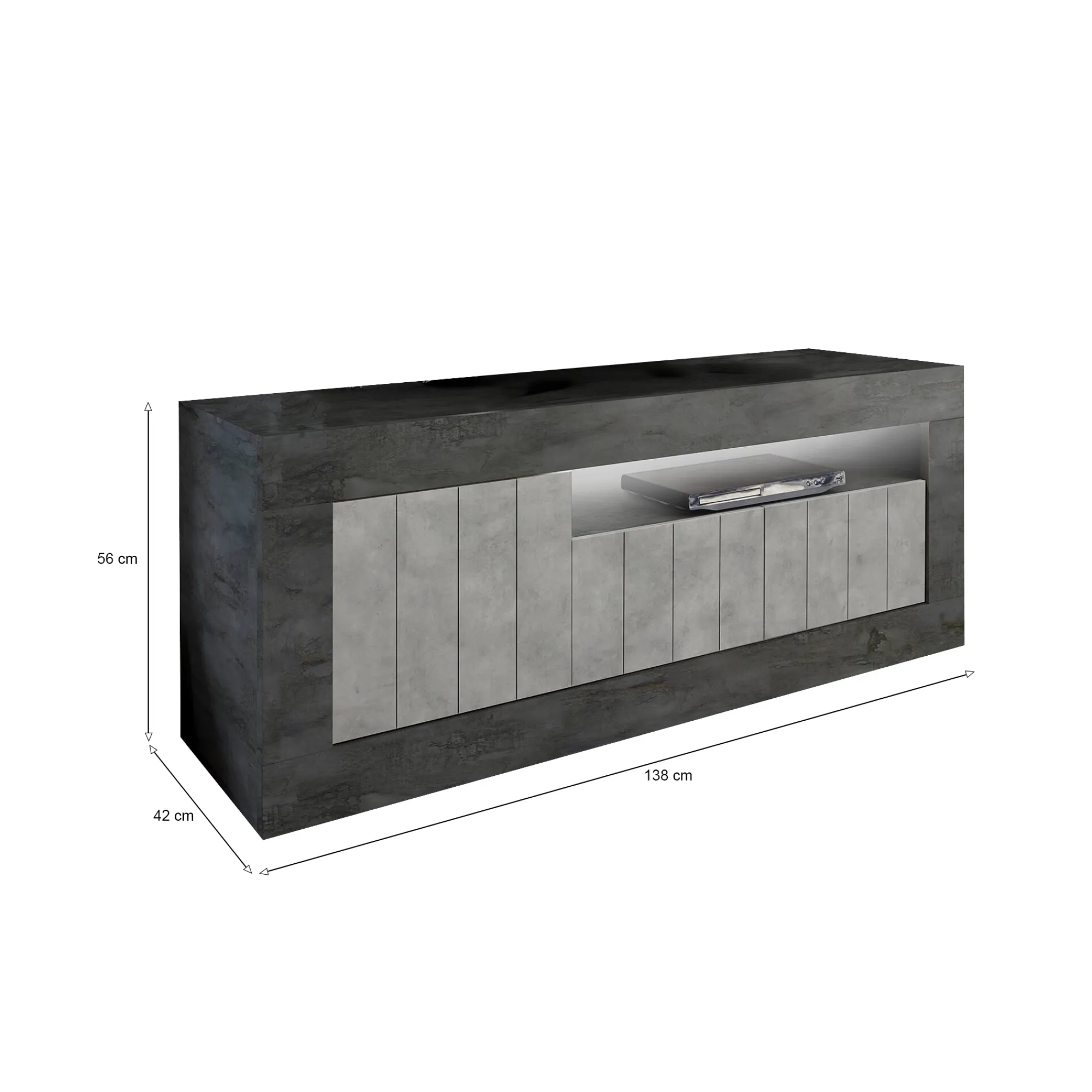Mobile porta TV Iole, 138x42 h56 cm, Ardesia e Cemento<Dmora Hot