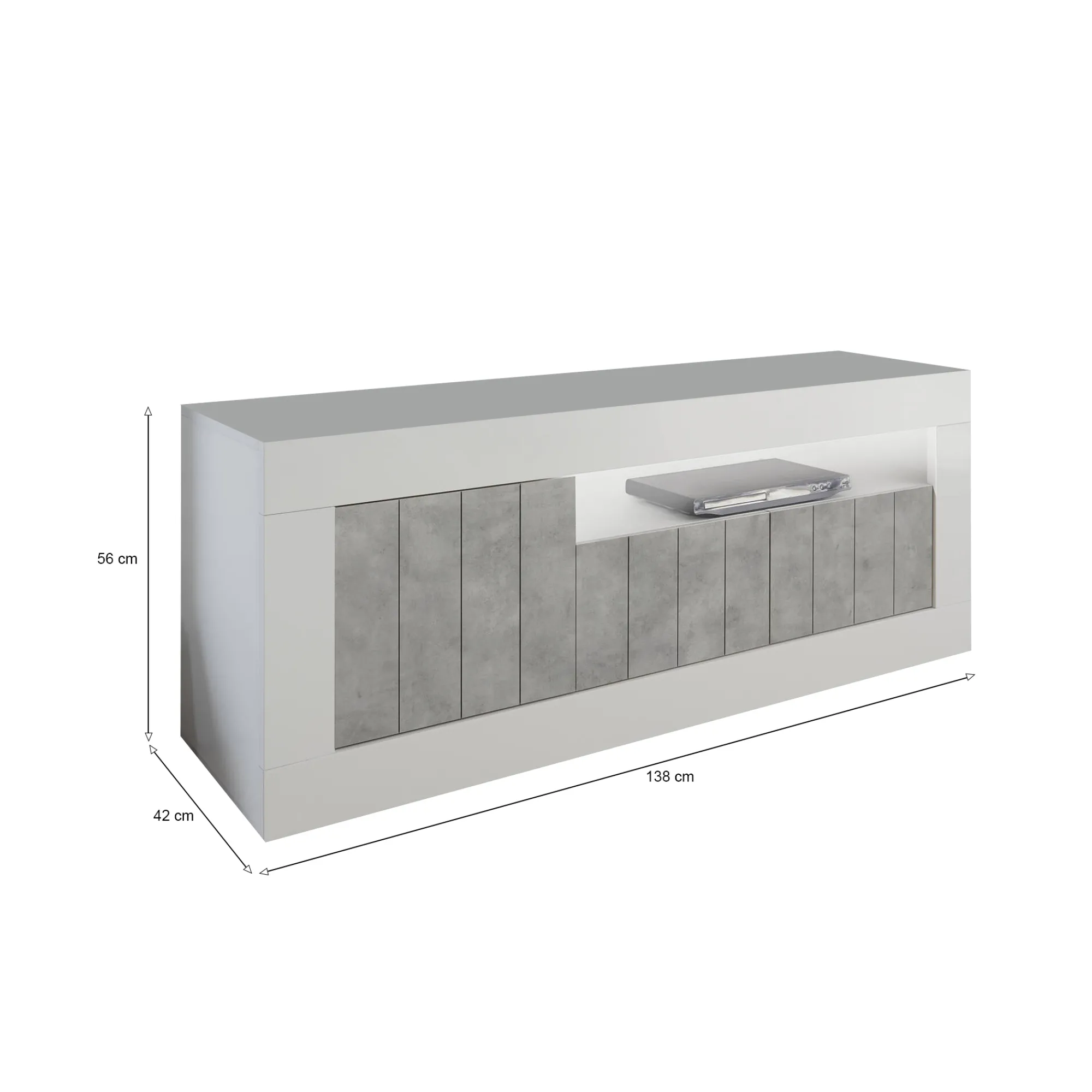 Mobile porta TV Iole, 138x42 h56 cm, Bianco lucido e Cemento<Dmora Clearance
