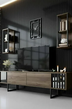 Mobile porta TV Iva, 180x30h48 cm, Noce e Nero<Dmora Best
