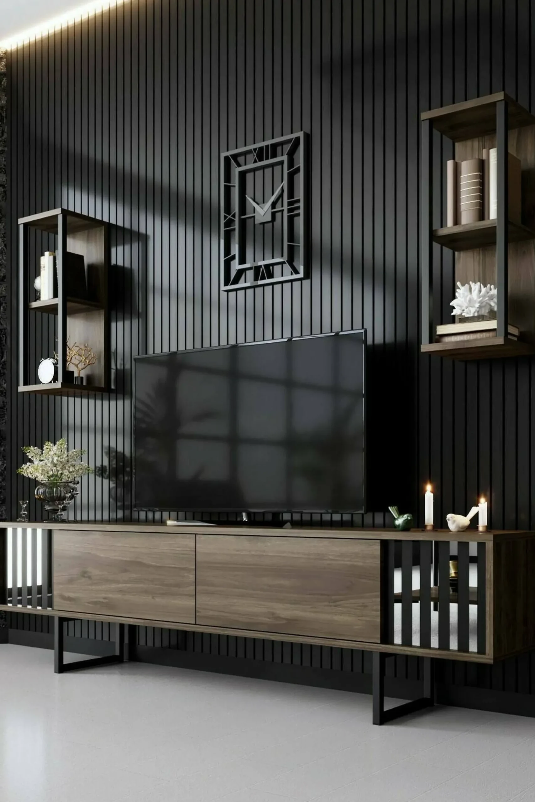 Mobile porta TV Iva, 180x30h48 cm, Noce e Nero<Dmora Best