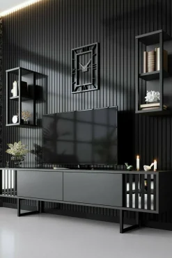 Mobile porta TV Iva, 180x30h48 cm, Antracite e Nero<Dmora Sale