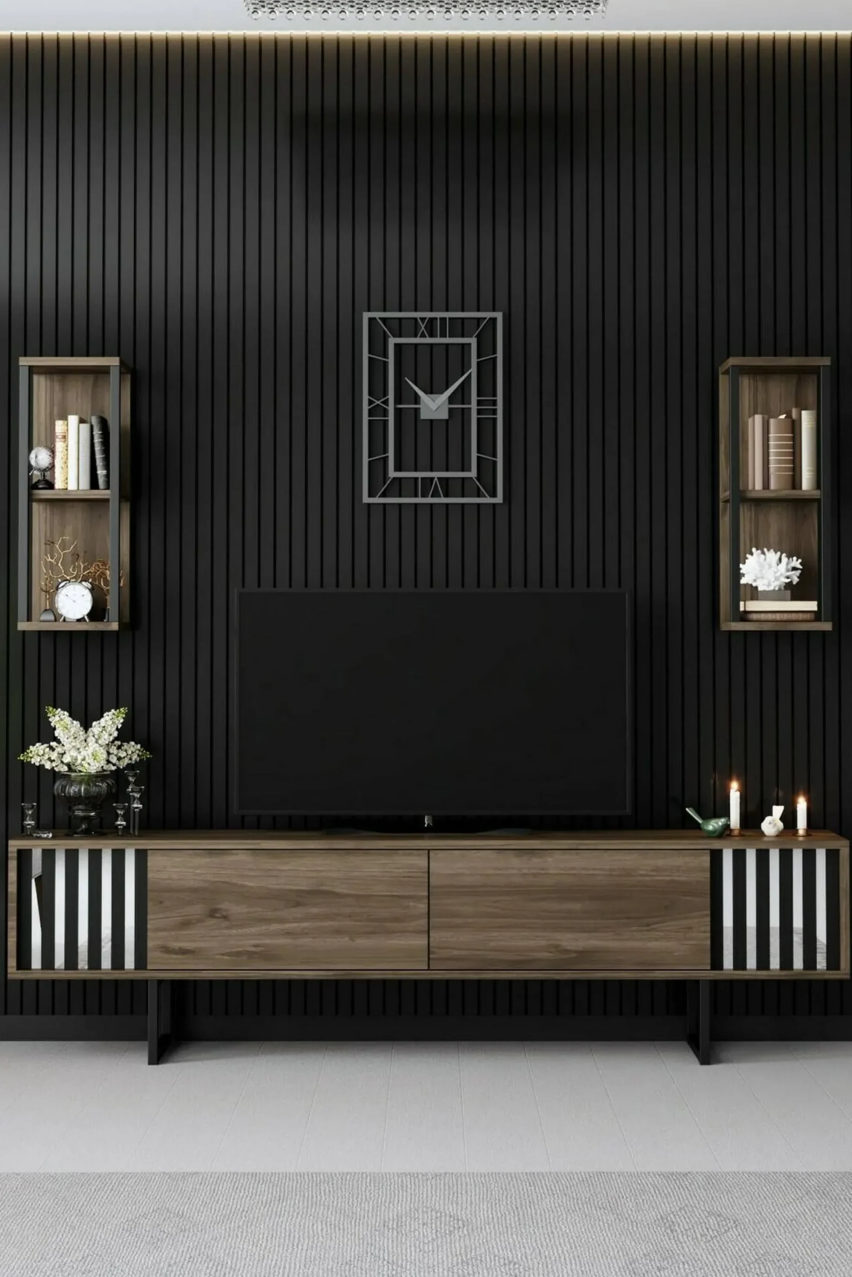 Mobile porta TV Iva, 180x30h48 cm, Noce e Nero<Dmora Best