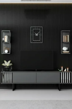 Mobile porta TV Iva, 180x30h48 cm, Antracite e Nero<Dmora Sale
