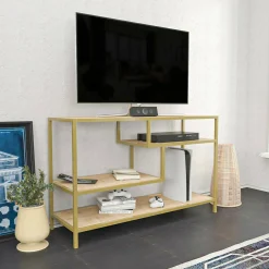 Mobile porta TV Ivette, 120x39h75 cm, Oro e Quercia<Dmora Flash Sale