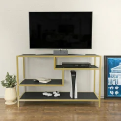 Mobile porta TV Ivette, 120x39h75 cm, Oro e Antracite<Dmora Best