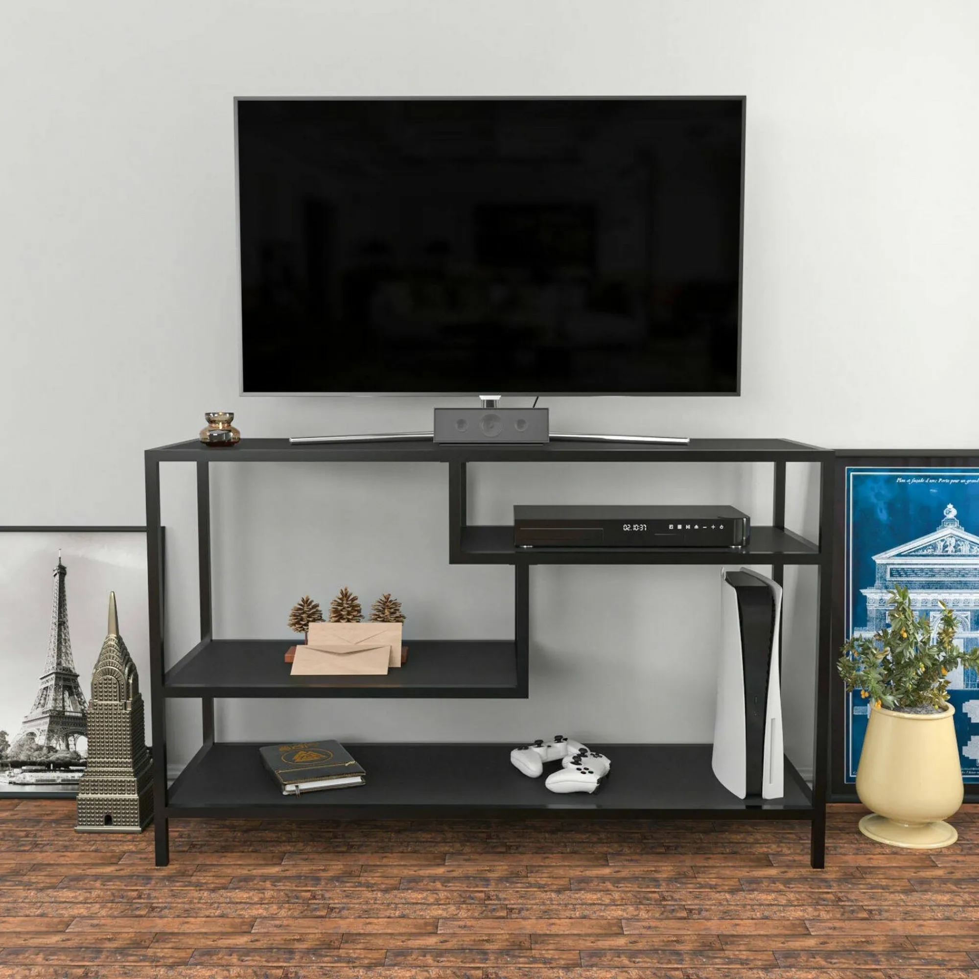 Mobile porta TV Ivette, 120x39h75 cm, Antracite e Nero<Dmora Online