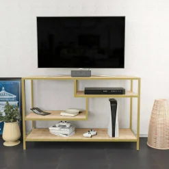 Mobile porta TV Ivette, 120x39h75 cm, Oro e Quercia<Dmora Flash Sale