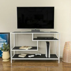 Mobile porta TV Ivette, 120x39h75 cm, Bianco e Antracite<Dmora Outlet