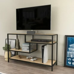 Mobile porta TV Ivette, 120x39h75 cm, Quercia e Nero<Dmora Store
