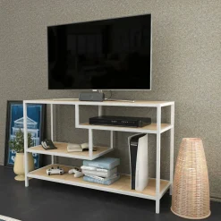 Mobile porta TV Ivette, 120x39h75 cm, Bianco e Rovere<Dmora Store