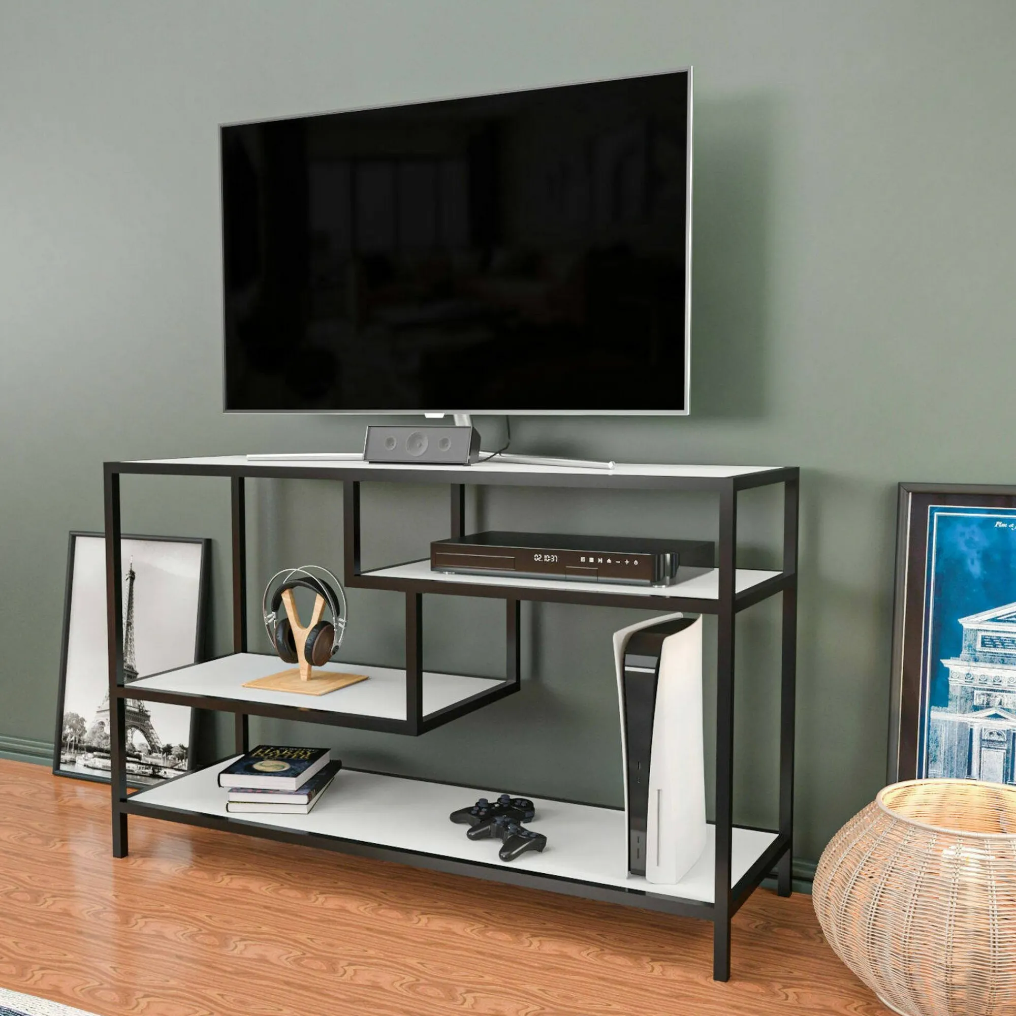 Mobile porta TV Ivette, 120x39h75 cm, Bianco e Nero<Dmora Hot