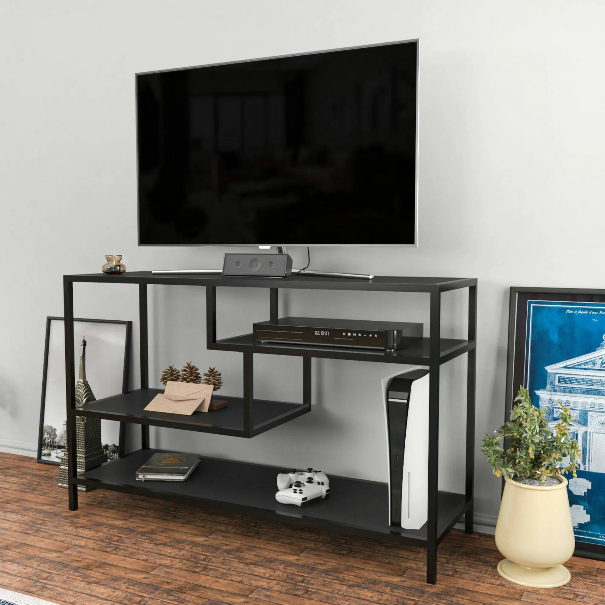 Mobile porta TV Ivette, 120x39h75 cm, Antracite e Nero<Dmora Online