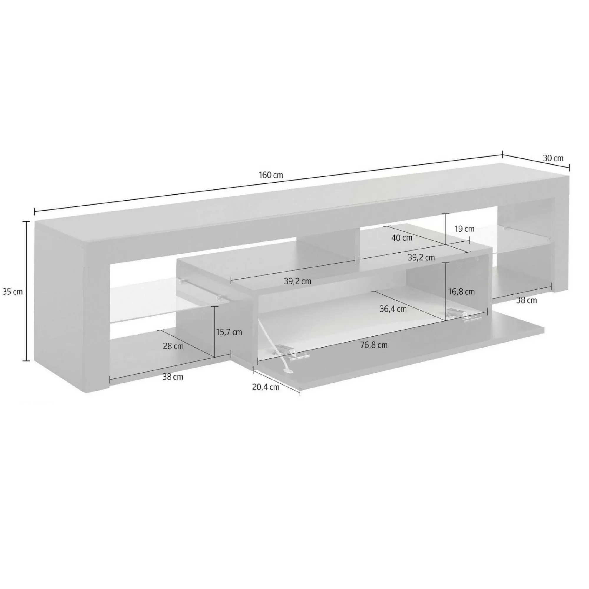 Mobile porta TV Ivy, 160x40h35 cm, lucido<Dmora Store