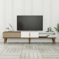 Mobile porta TV Jakuchu, 180x35h40 cm, Noce e Bianco<Dmora Fashion