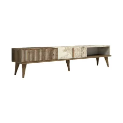 Mobile porta TV Jakuchu, 180x35h40 cm, Noce e Bianco<Dmora Outlet