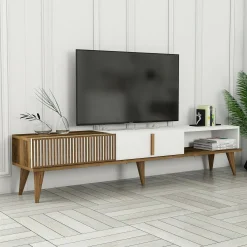 Mobile porta TV Jakuchu, 180x35h40 cm, Noce e Bianco<Dmora Fashion
