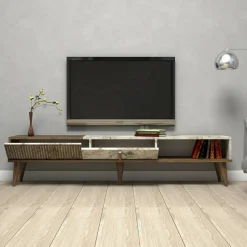 Mobile porta TV Jakuchu, 180x35h40 cm, Noce e Bianco<Dmora Outlet