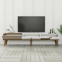 Mobile porta TV Jakuchu, 180x35h40 cm, Noce e Bianco<Dmora Fashion