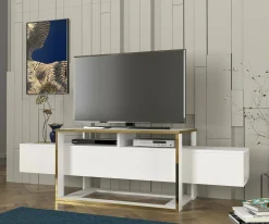 Mobile porta TV Jo, 160x46h50 cm, Bianco e Oro<Dmora Store
