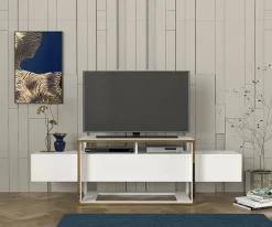 Mobile porta TV Jo, 160x46h50 cm, Bianco e Oro<Dmora Store