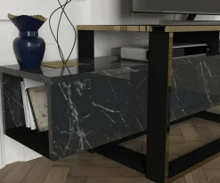 Mobile porta TV Jo, 160x46h50 cm, Nero e Oro<Dmora Fashion