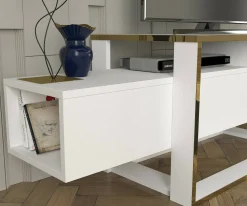 Mobile porta TV Jo, 160x46h50 cm, Bianco e Oro<Dmora Store