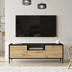 Mobile porta TV Khagan, 140x36 h46 cm, Quercia e Nero<Dmora Best