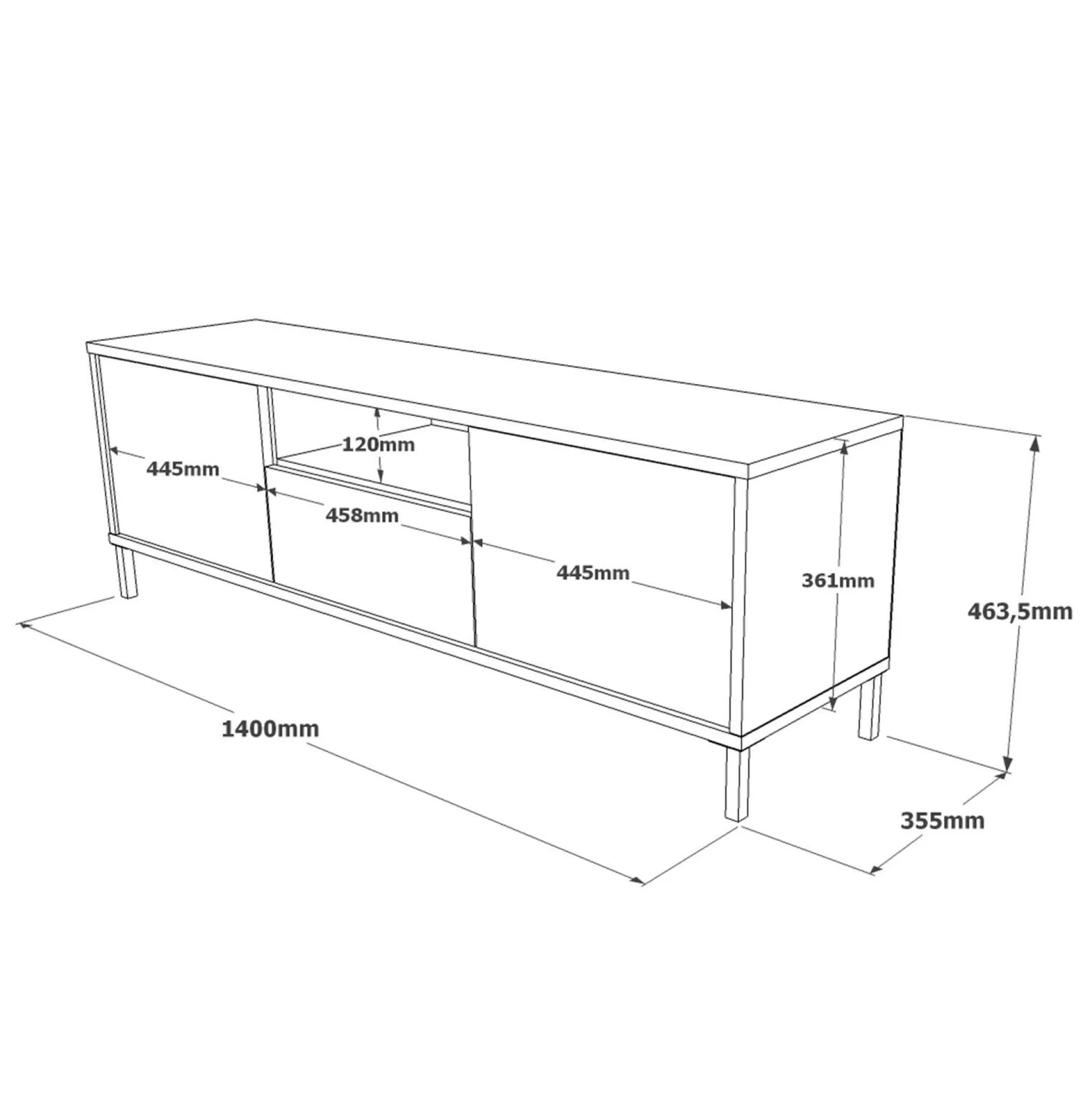 Mobile porta TV Khagan, 140x36 h46 cm, Quercia e Nero<Dmora Best